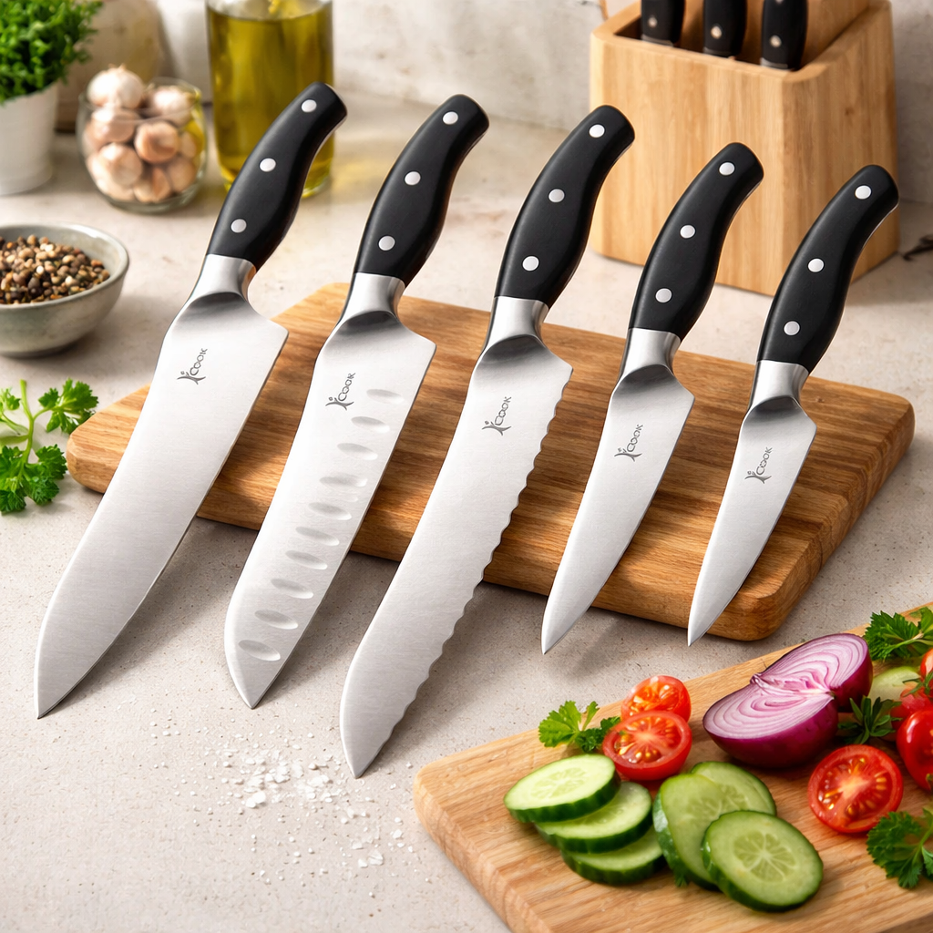 🔪Set de Couteaux iCook™ 5 Pièces – Lames en Acier Forgé